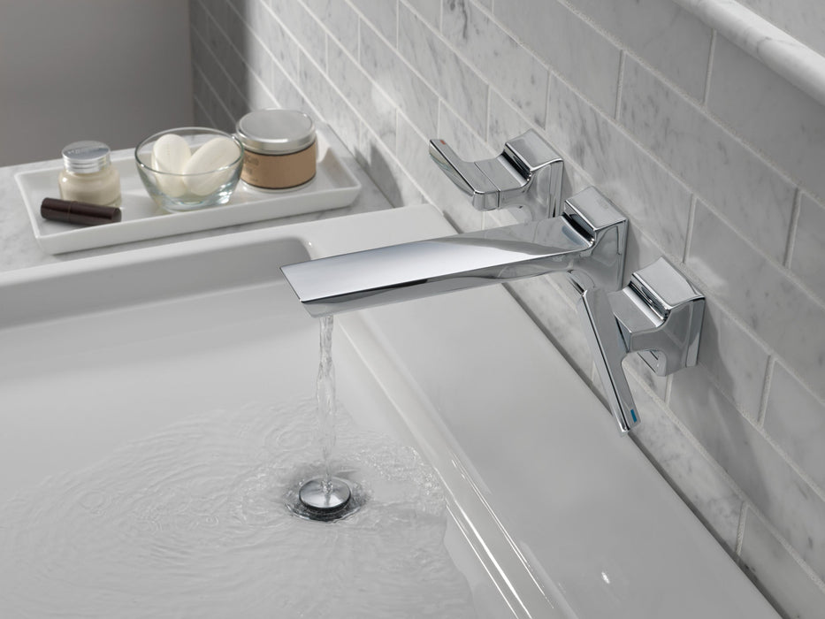 Delta Pivotal T3599LF Two-Handle Wall Mount Bathroom Faucet Trim, lumicoat chrome - view 3