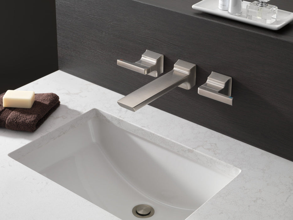 Delta Pivotal T3599LF Two-Handle Wall Mount Bathroom Faucet Trim, lumicoat stainless - view 4