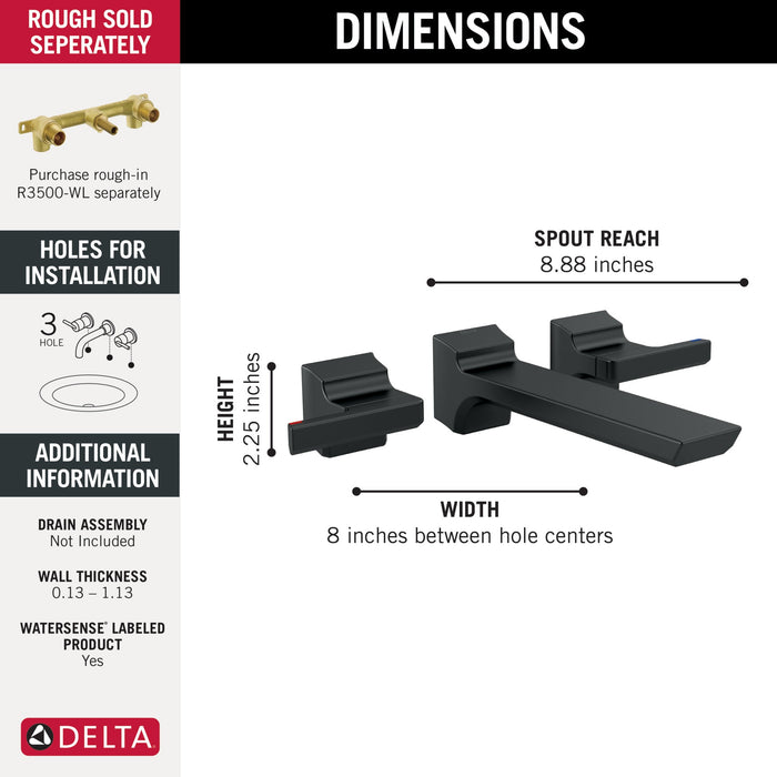 Delta Pivotal T3599LF Two-Handle Wall Mount Bathroom Faucet Trim, matte black - view 4