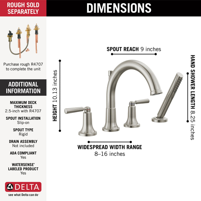 Delta Saylor T4735 Roman Tub Trim with Hand Shower, stainless - view 2