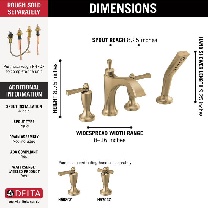 Delta Dorval T4756 Roman Tub with Hand Shower Trim - Less Handles, champagne bronze 2 - view 4
