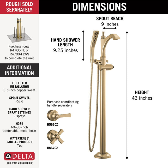 Delta Dorval T4756 Roman Tub with Hand Shower Trim - Less Handles, champagne bronze - view 5