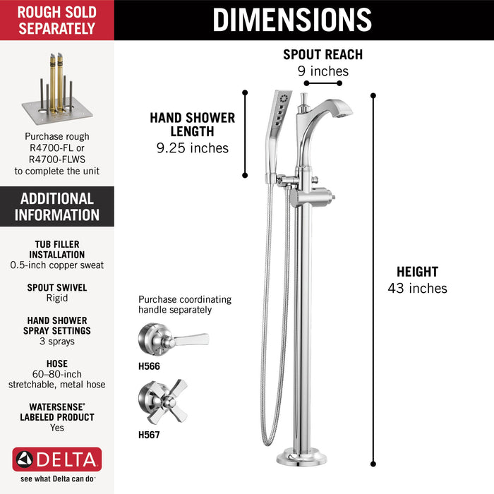 Delta Dorval T4756 Roman Tub with Hand Shower Trim - Less Handles, chrome - view 4