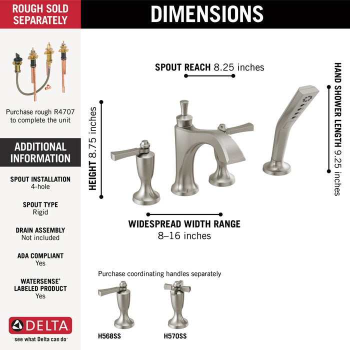 Delta Dorval T4756 Roman Tub with Hand Shower Trim - Less Handles, stainless 2 - view 4