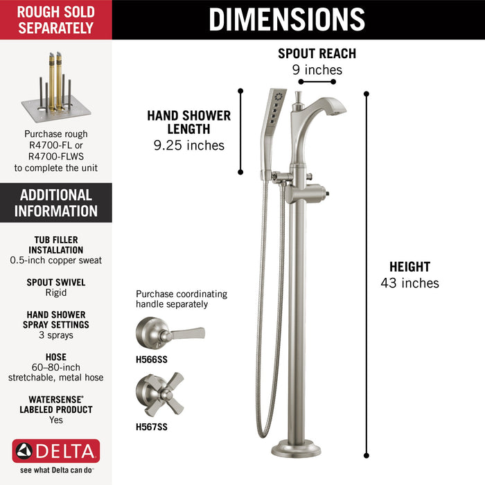 Delta Dorval T4756 Roman Tub with Hand Shower Trim - Less Handles