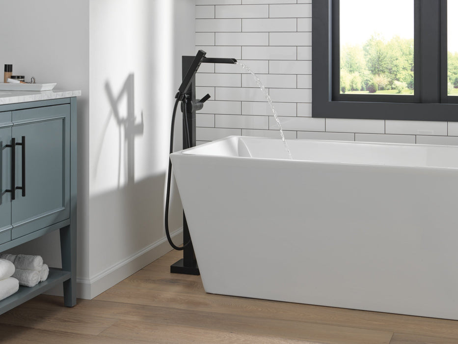 Delta Ara T4768 Single Handle Floor Mount Channel Spout Tub Filler Trim with Hand Shower, matte black - view 2