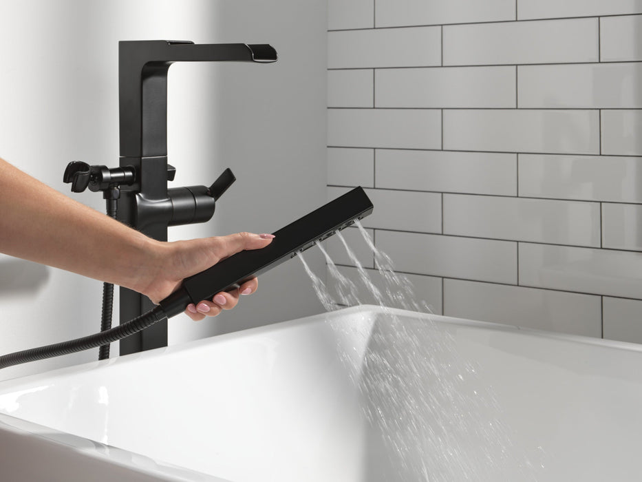 Delta Ara T4768 Single Handle Floor Mount Channel Spout Tub Filler Trim with Hand Shower, matte black - view 3