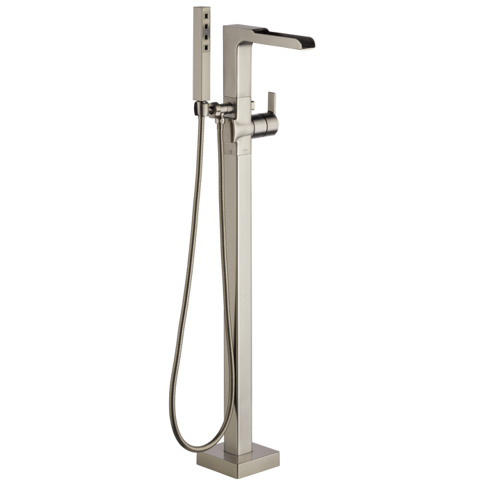 Delta Ara T4768 Single Handle Floor Mount Channel Spout Tub Filler Trim with Hand Shower, stainless