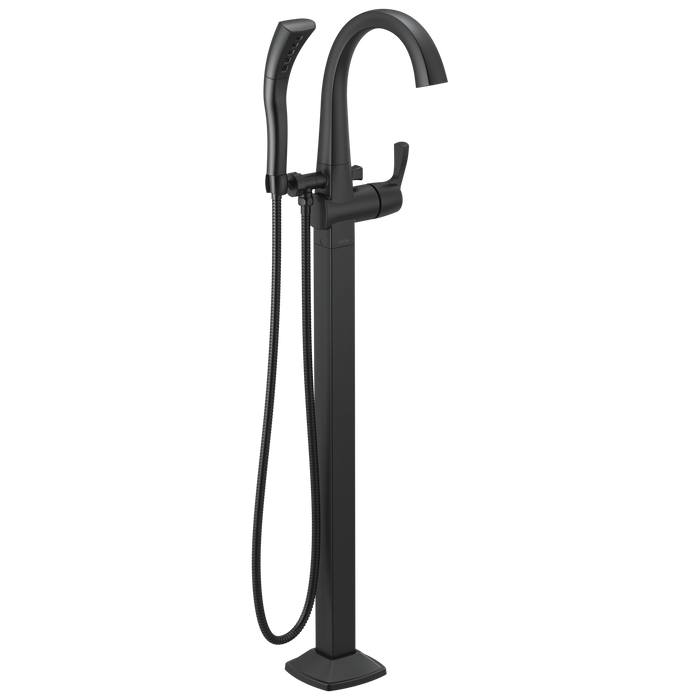 Delta Stryke T4777 Single Handle Floor Mount Tub Filler Trim, matte black