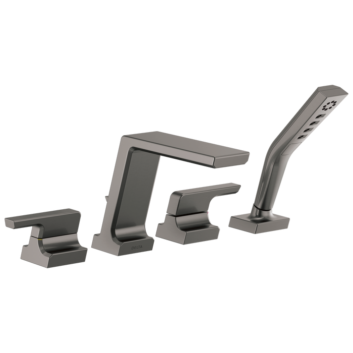 Delta Pivotal T4799 Roman Tub with Hand Shower Trim, lumicoat black stainless