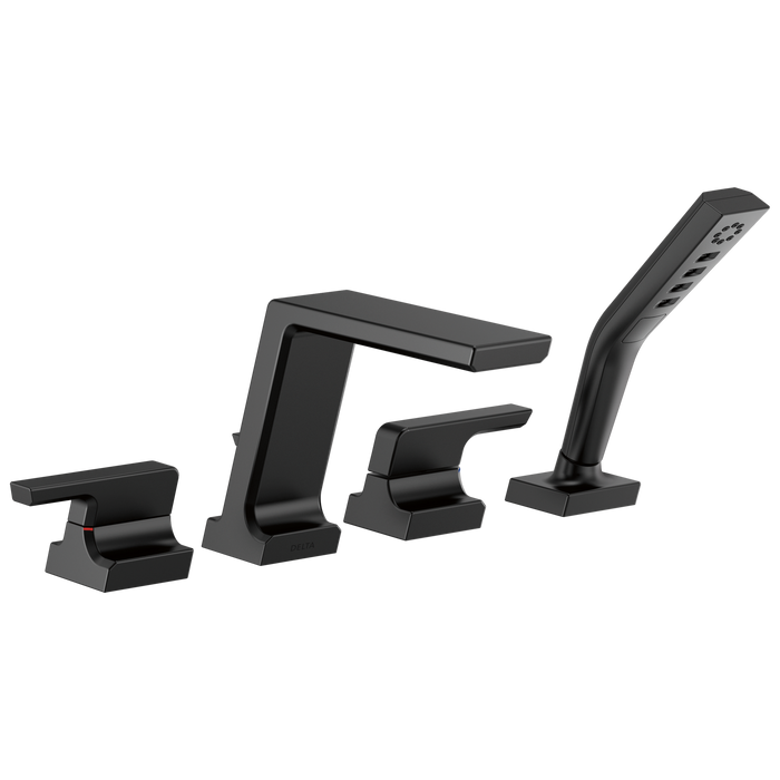 Delta Pivotal T4799 Roman Tub with Hand Shower Trim, matte black