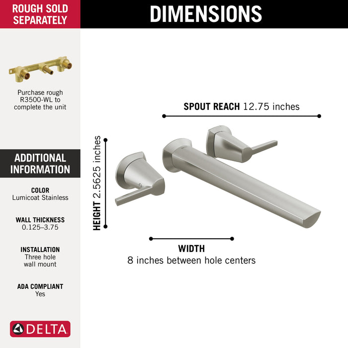 Delta Galeon T5771 Wall Mount Tub Filler, lumicoat stainless - view 2
