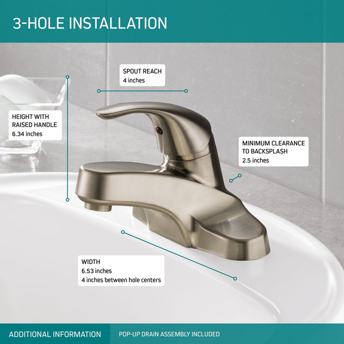 Peerless Core P188620LF Single Handle Bathroom Faucet, brushed nickel - view 5
