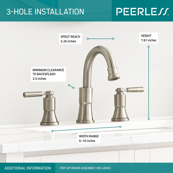 Peerless Westchester P3523LF Two-Handle Widespread Bathroom Faucet, brushed nickel - view 4