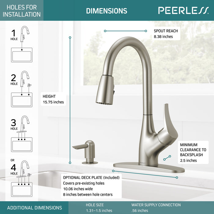 Peerless Apex P7901LF Single Handle Pull-Down Kitchen Faucet, stainless steel - view 2