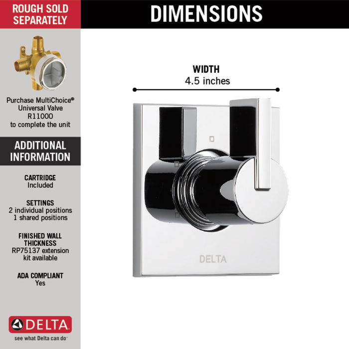 Delta Vero T11853 3-Setting 2-Port Diverter Trim, chrome - view 3