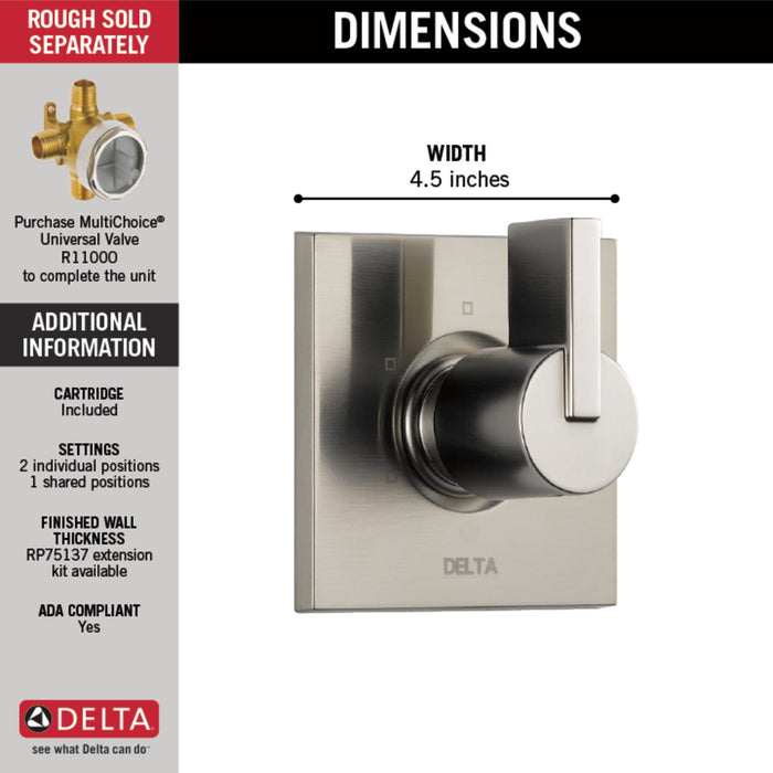 Delta Vero T11853 3-Setting 2-Port Diverter Trim, stainless - view 5