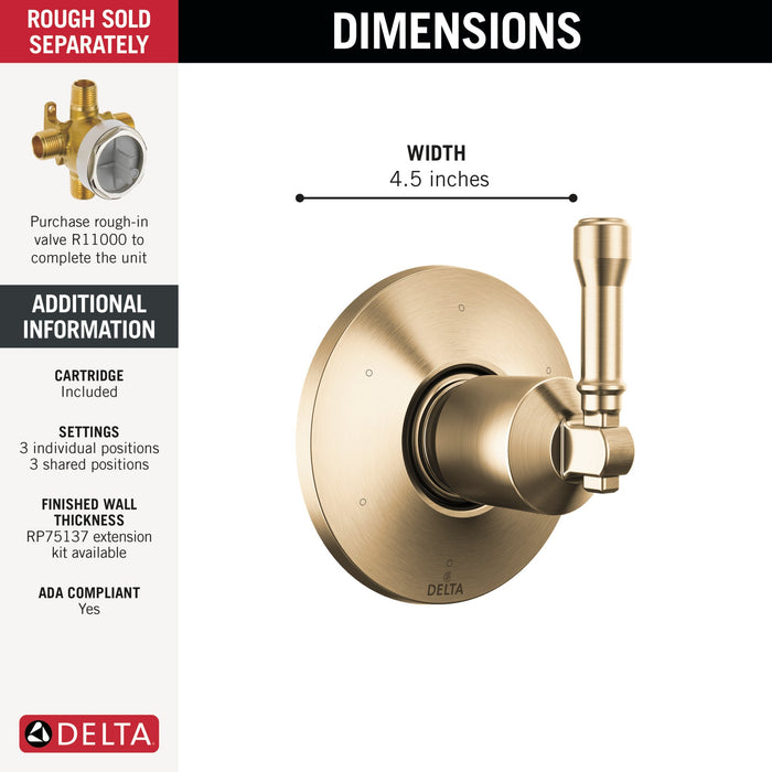 Delta Broderick T11984 6-Setting Diverter Trim, lumicoat champagne bronze - view 2