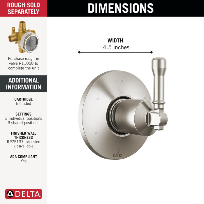 Delta Broderick T11984 6-Setting Diverter Trim, lumicoat stainless - view 2