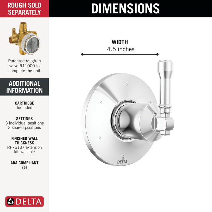 Delta Broderick T11984 6-Setting Diverter Trim, lumicoat chrome - view 2