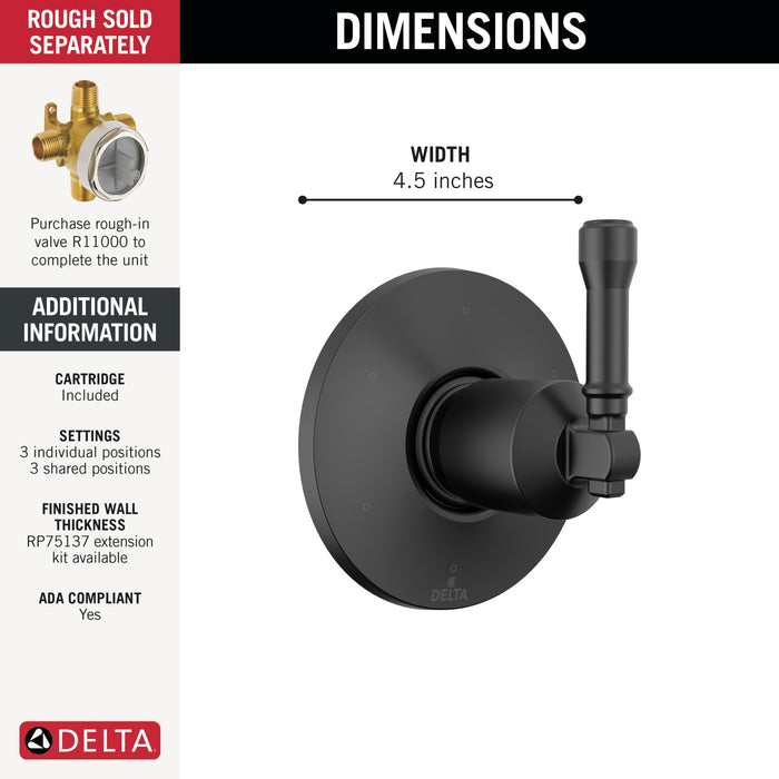 Delta Broderick T11984 6-Setting Diverter Trim, matte black - view 2