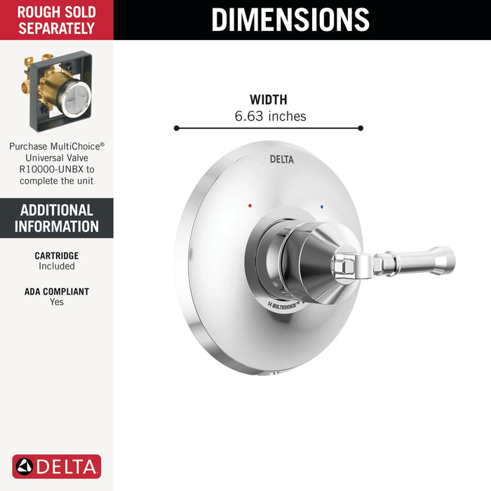 Delta Broderick T14084 14 Series Valve Only Trim, lumicoat chrome - view 2