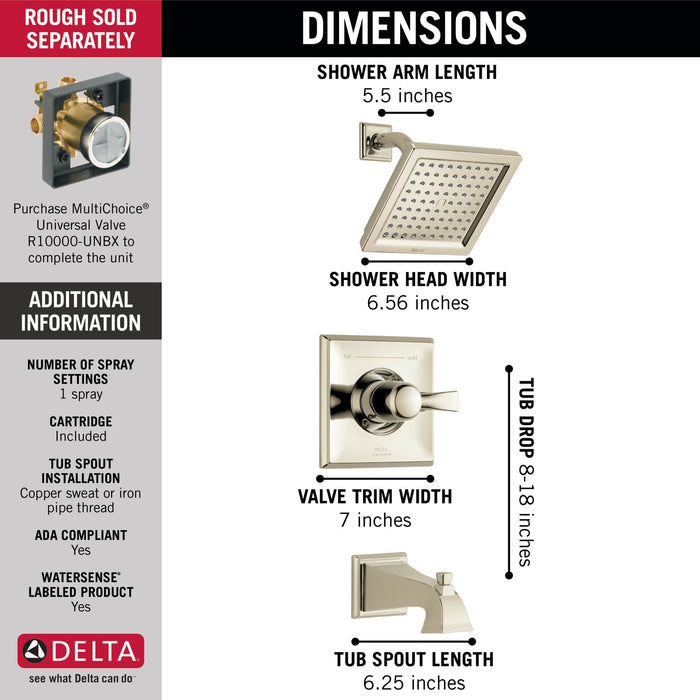 Delta Dryden T14451 Monitor 14 Series Tub & Shower Trim, polished nickel - view 3