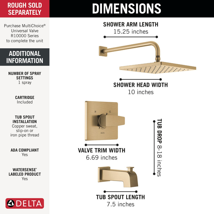 Delta Modern T14468 Monitor 14 Series Tub & Shower Trim, champagne bronze - view 4