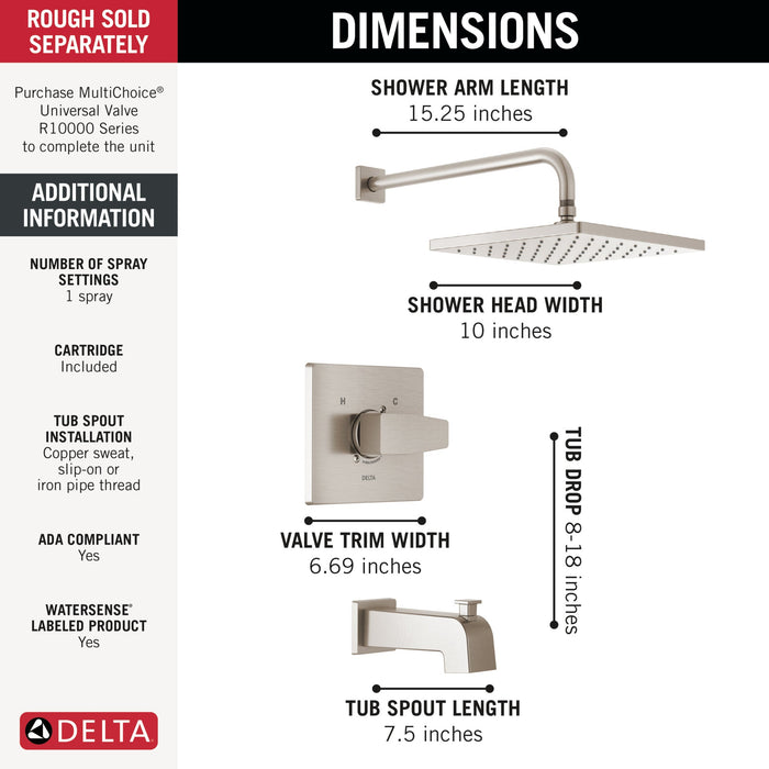 Delta Modern T14468 Monitor 14 Series Tub & Shower Trim, spotshield brushed nickel - view 4