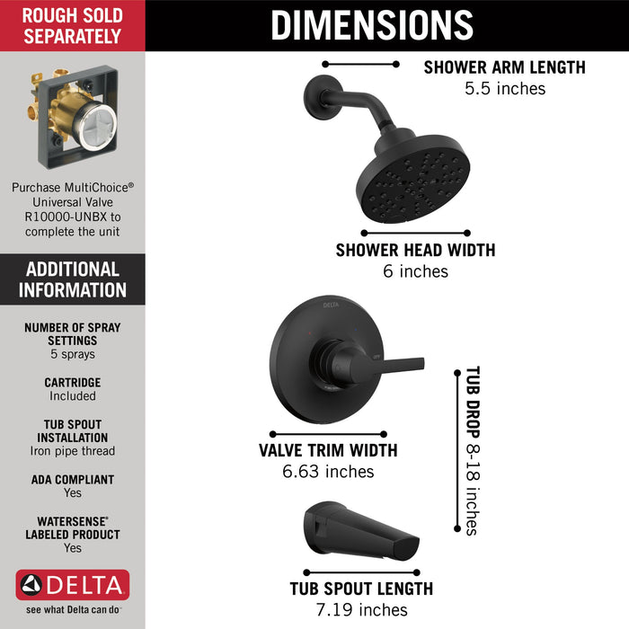 Delta Galeon T14472 14S Tub Shower Trim with H2OKinetic, matte black - view 3