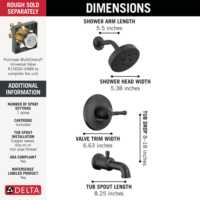 Delta Broderick T14484 14 Series Tub Shower Trim, matte black - view 2