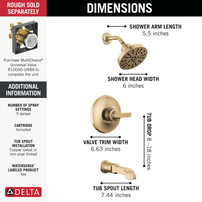 Delta Tetra T14489 Monitor 14 Series Tub & Shower Trim, lumicoat champagne bronze - view 2