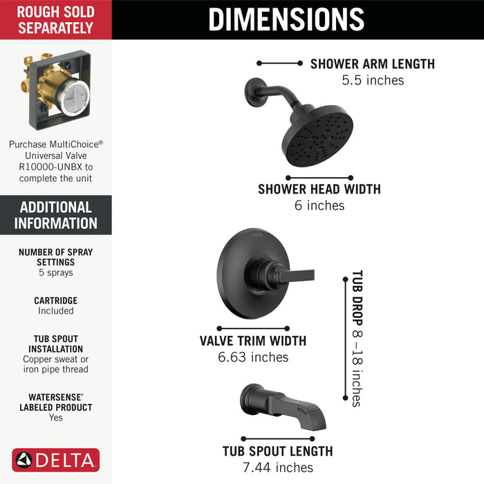 Delta Tetra T14489 Monitor 14 Series Tub & Shower Trim, matte black - view 4