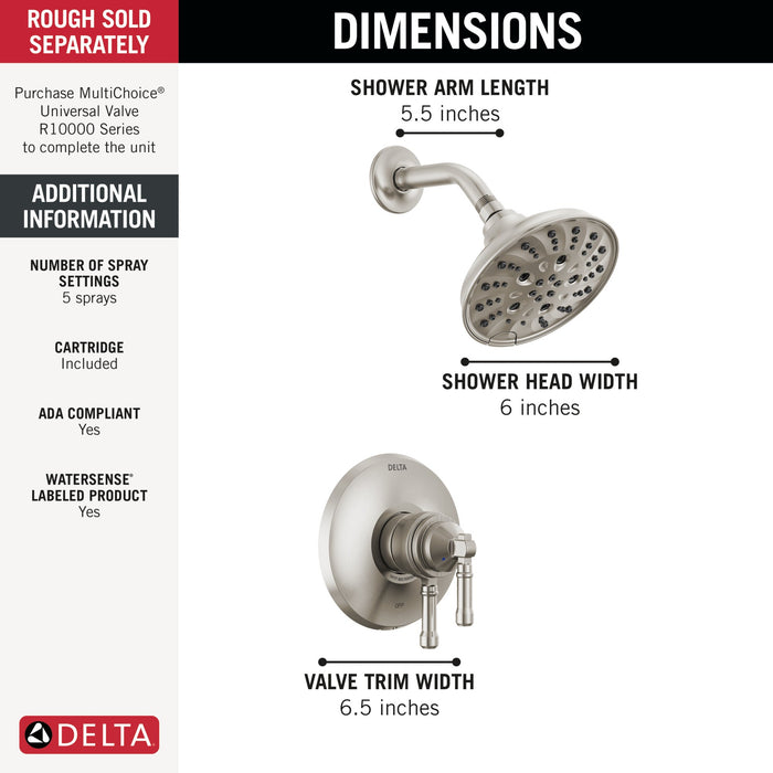 Delta Broderick T17284 17 Series Shower Trim, lumicoat stainless - view 2