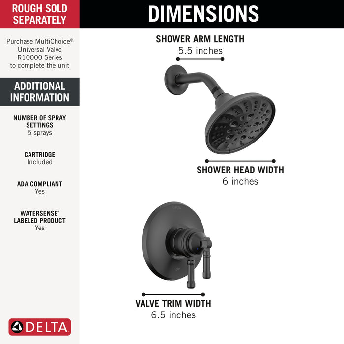 Delta Broderick T17284 17 Series Shower Trim, matte black - view 2