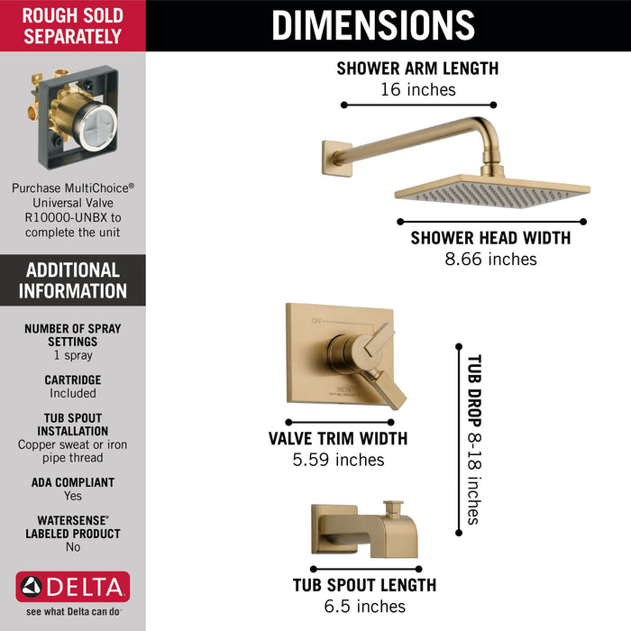 Delta Vero T17453 Monitor 17 Series Tub & Shower Trim, champagne bronze - view 4