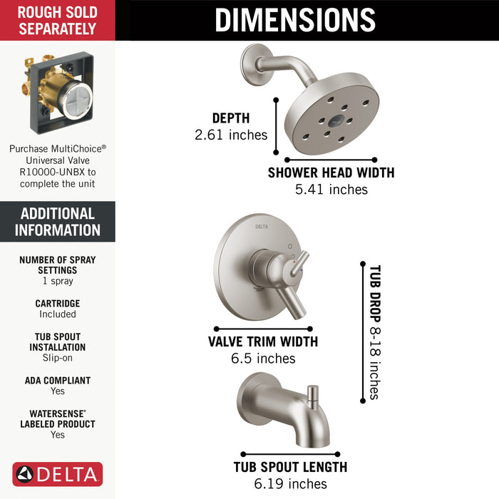 Delta Trinsic T17459 Monitor 17 Series H2OKINETIC Tub & Shower Trim, stainless - view 3