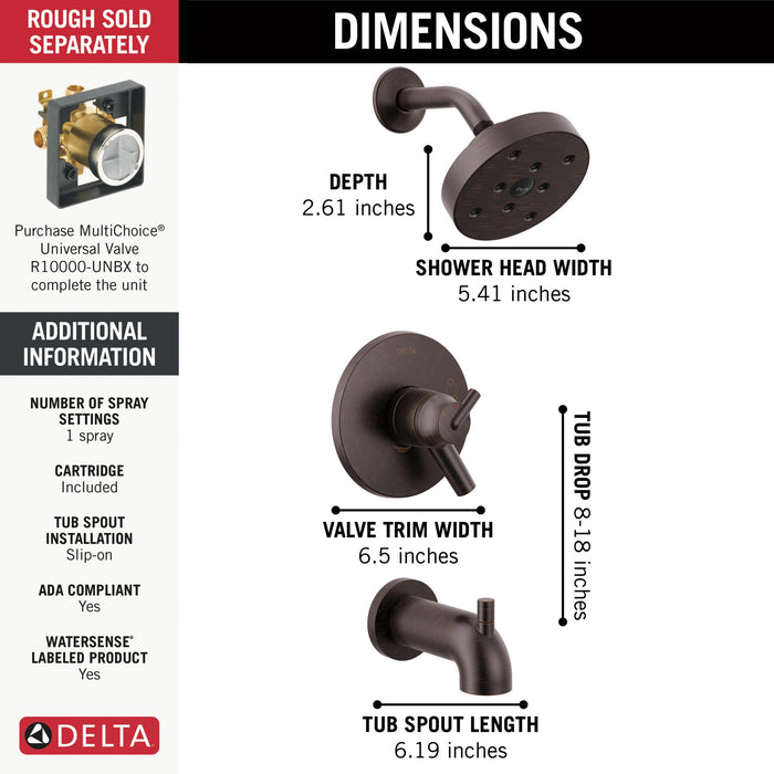 Delta Trinsic T17459 Monitor 17 Series H2OKINETIC Tub & Shower Trim, venetian bronze - view 3