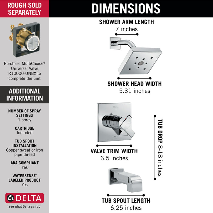 Delta Ara T17467 Monitor 17 Series H2OKINETIC Tub & Shower Trim, chrome - view 5