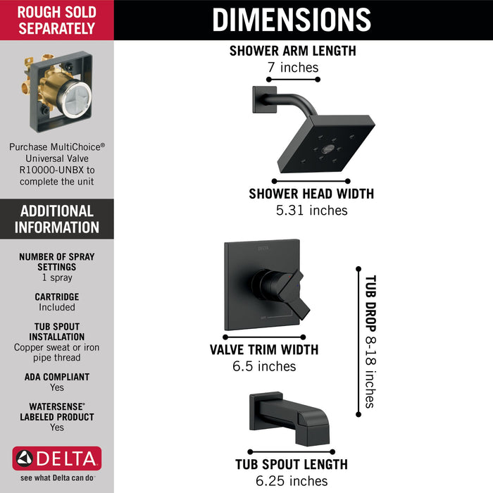 Delta Ara T17467 Monitor 17 Series H2OKINETIC Tub & Shower Trim, matte black - view 4