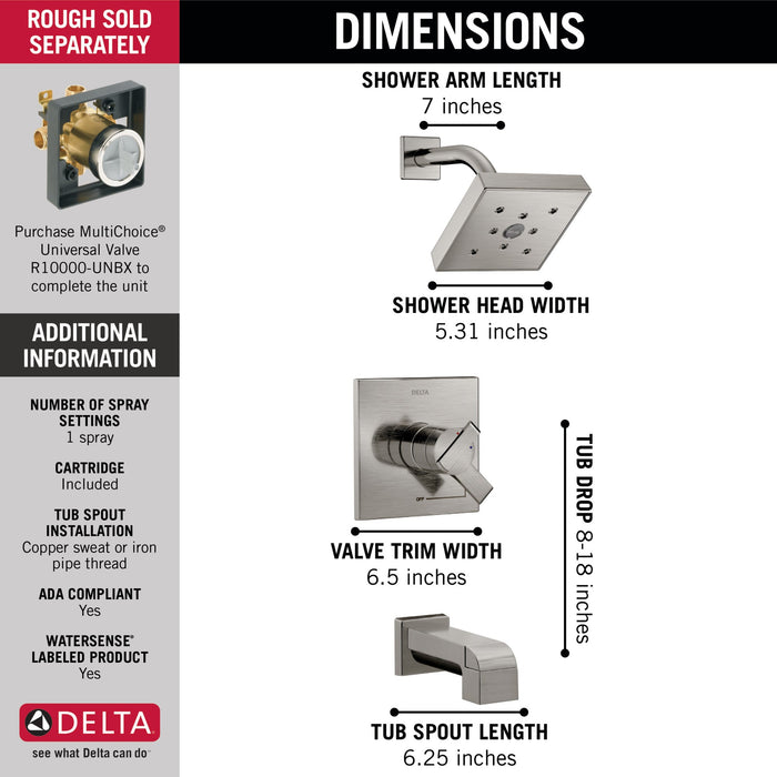 Delta Ara T17467 Monitor 17 Series H2OKINETIC Tub & Shower Trim, stainless - view 4