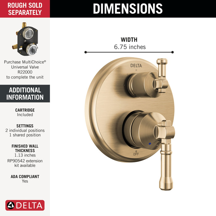 Delta Broderick T24884 14 Series Integrated Diverter Trim 3-Setting, lumicoat champagne bronze - view 2