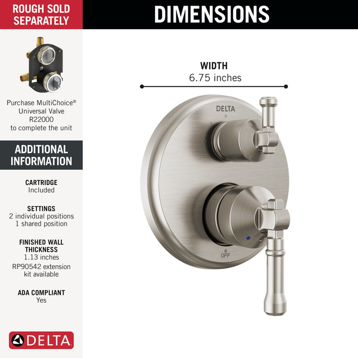Delta Broderick T24884 14 Series Integrated Diverter Trim 3-Setting, lumicoat stainless - view 2