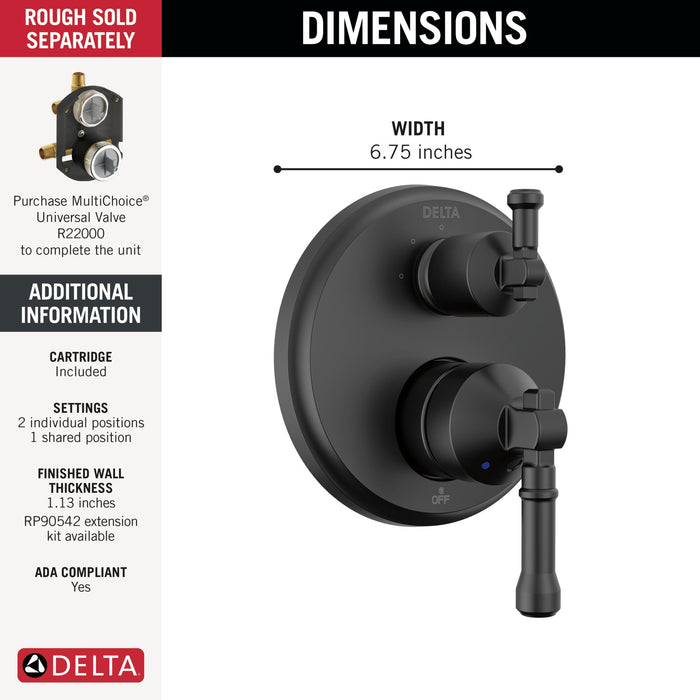Delta Broderick T24884 14 Series Integrated Diverter Trim 3-Setting, matte black - view 2