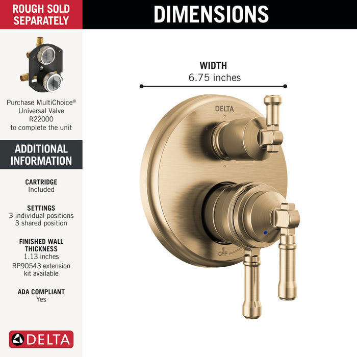 Delta Broderick T27984 17 Series Integrated Diverter Trim 6-Setting, lumicoat champagne bronze - view 2