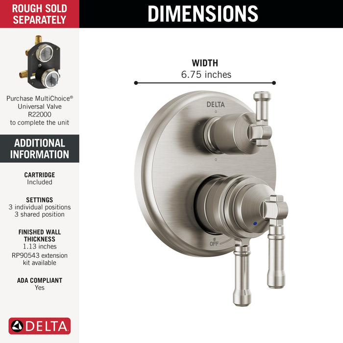 Delta Broderick T27984 17 Series Integrated Diverter Trim 6-Setting, lumicoat stainless - view 2
