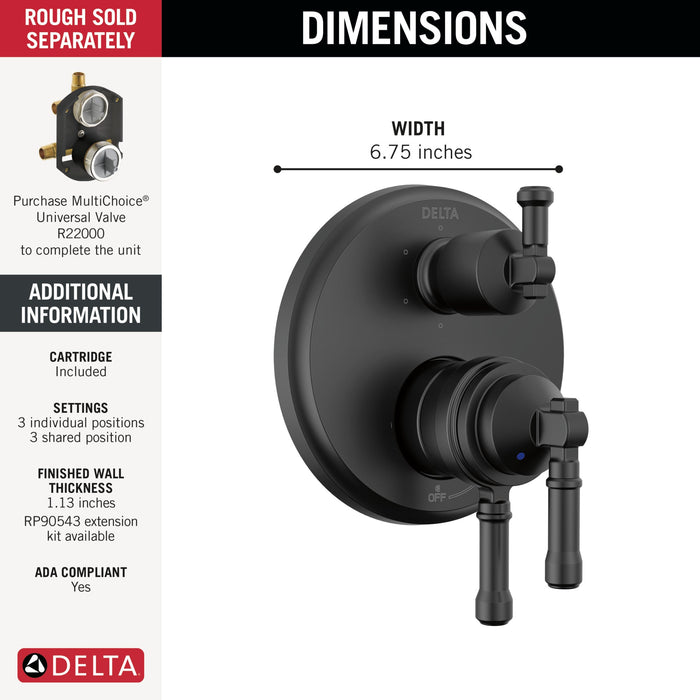 Delta Broderick T27984 17 Series Integrated Diverter Trim 6-Setting, matte black - view 2