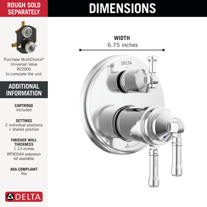 Delta Broderick T27T884 17T Series Integrated Diverter Trim 3-Setting, lumicoat chrome - view 2