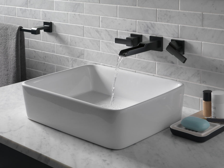 Delta Ara:T3568LF Two Handle Wall Mount Channel Bathroom Faucet Trim, matte black - view 2
