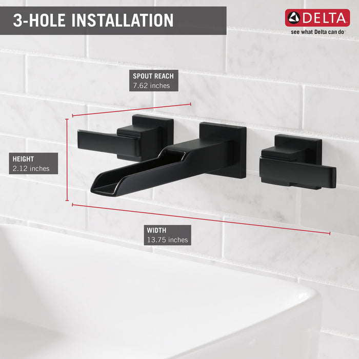 Delta Ara:T3568LF Two Handle Wall Mount Channel Bathroom Faucet Trim, matte black - view 4